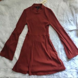 Forever 21 rust mock neck dress w bell sleeves